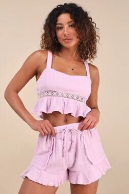 NWT Roxy Banzai Babe Pink Drawstring Ruffled Shorts Size M